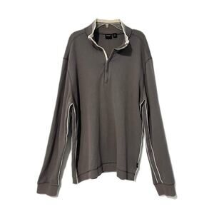 Hugo Boss Sweater Mens XL Brown Pullover Quarter Zip Casual Preppy Knit Cotton